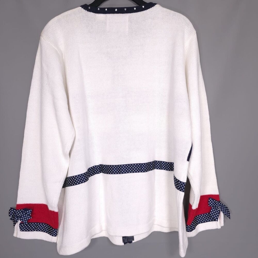 Storybook Knits Cardigan Women's 1X American Celebration Beaded Sweater Vintage - Picture 6 of 9